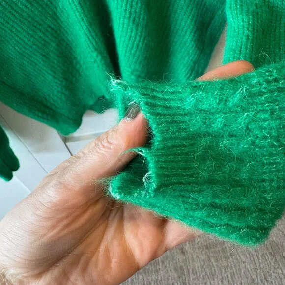 SEZANE Kelly Green Soft Alpaca Classic Preppy V Neck Sweater Cody Jumper XS - Picture 6 of 7